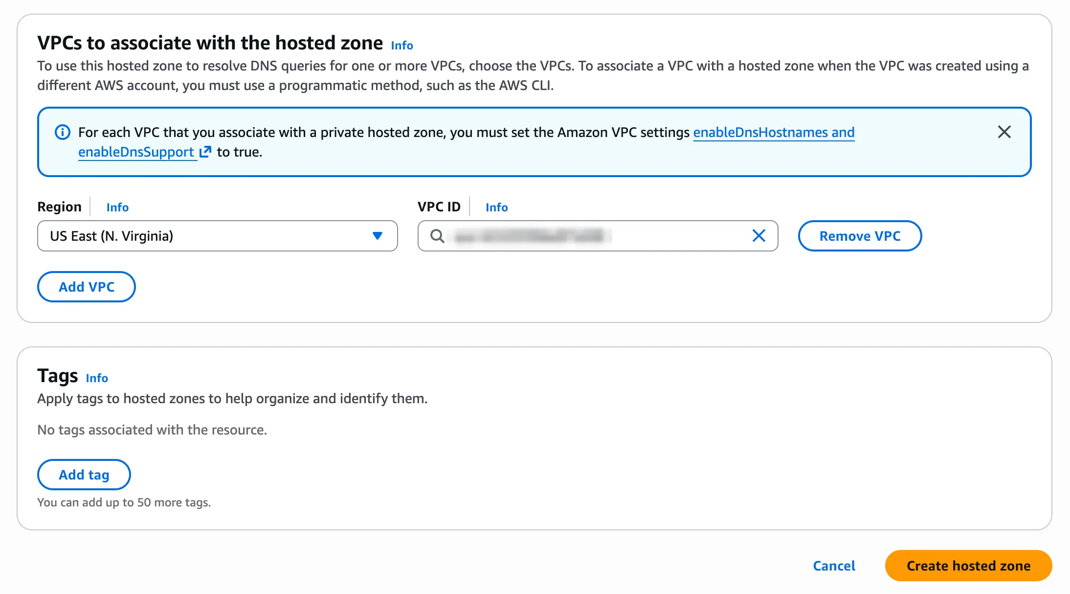 Associating the private hosted zone with the VPC that contains your resources